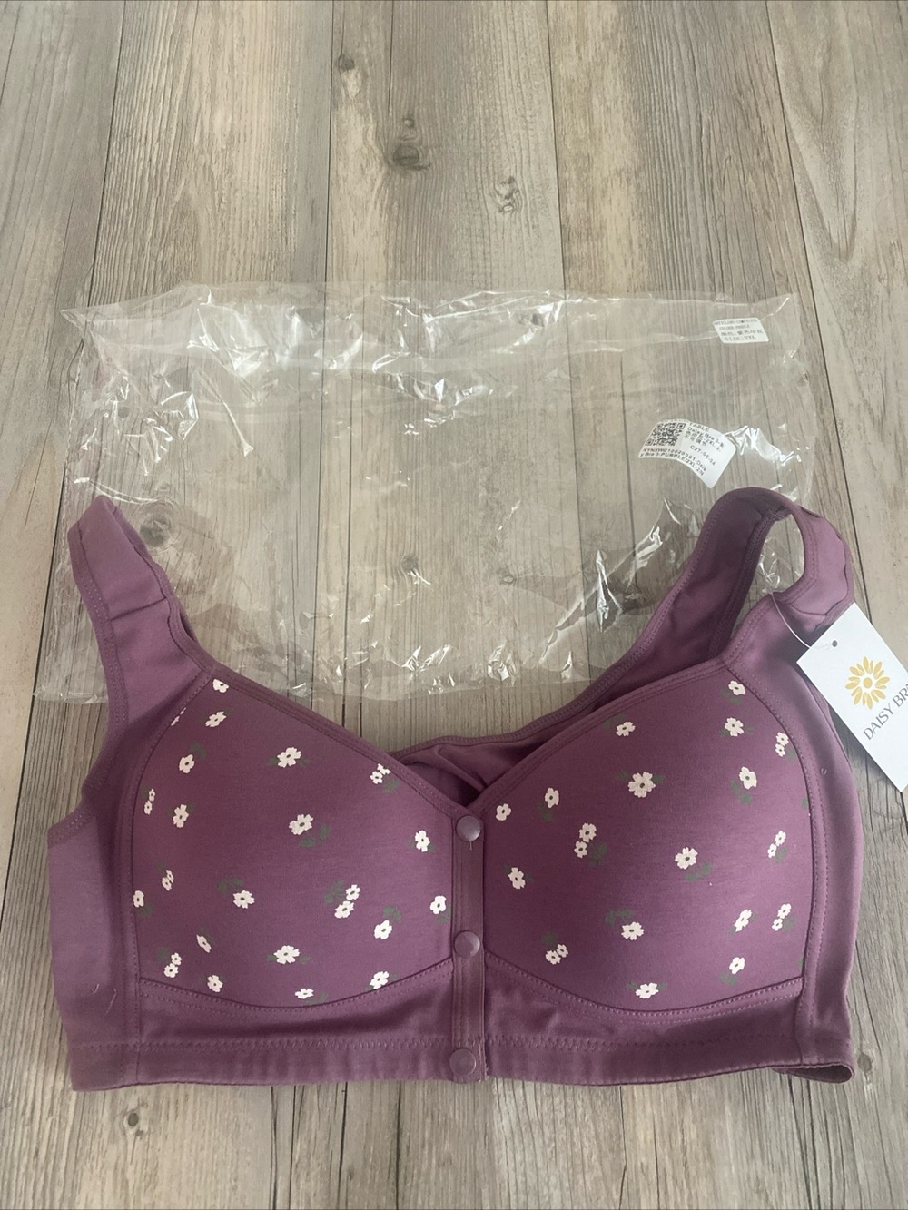 Daisy Bra Womens Comfyliss Purple Floral Snap Button 2XL NWT